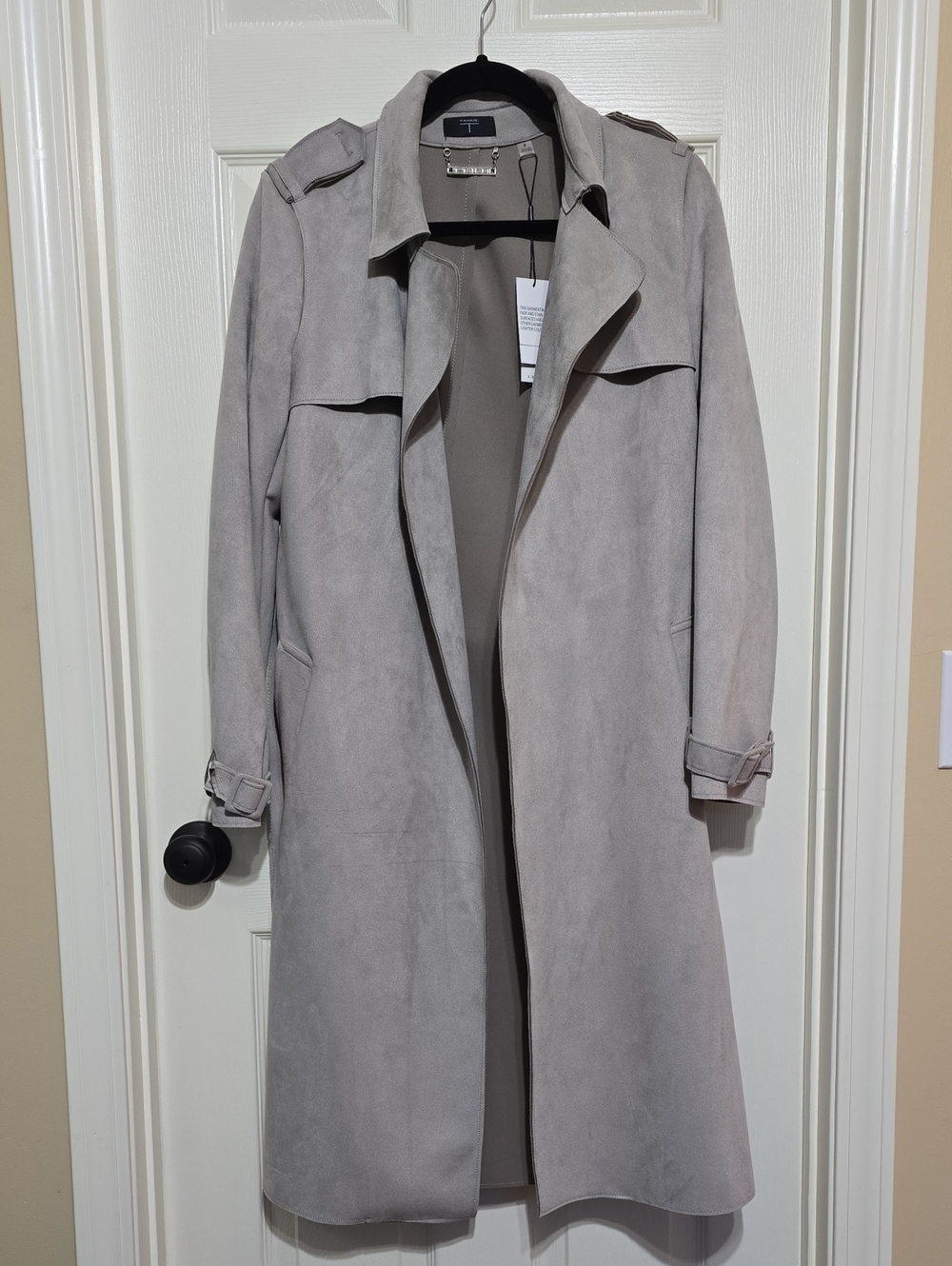 Tahari Light Gray Suede-Effect Trench Coat